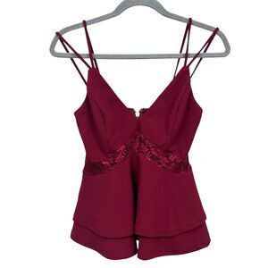 Akira‎ Womens Camisole Tank Top V Neck Lace Back Spaghetti Straps Merlot Sz M